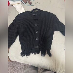 Fashion Nova Black Fringed Cardigan Sweater